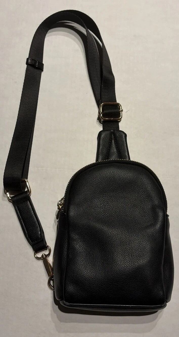 Madison West NWOT Faux Leather Black Purse Shoulder Bag Tote two compartments